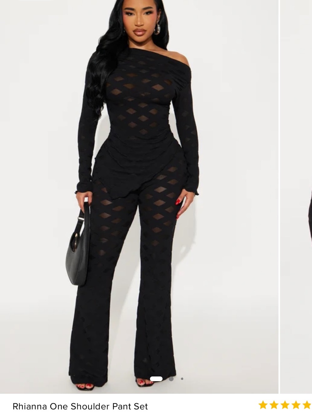 Fashion Nova Rhianna One-Shoulder Black Flare Pant Set